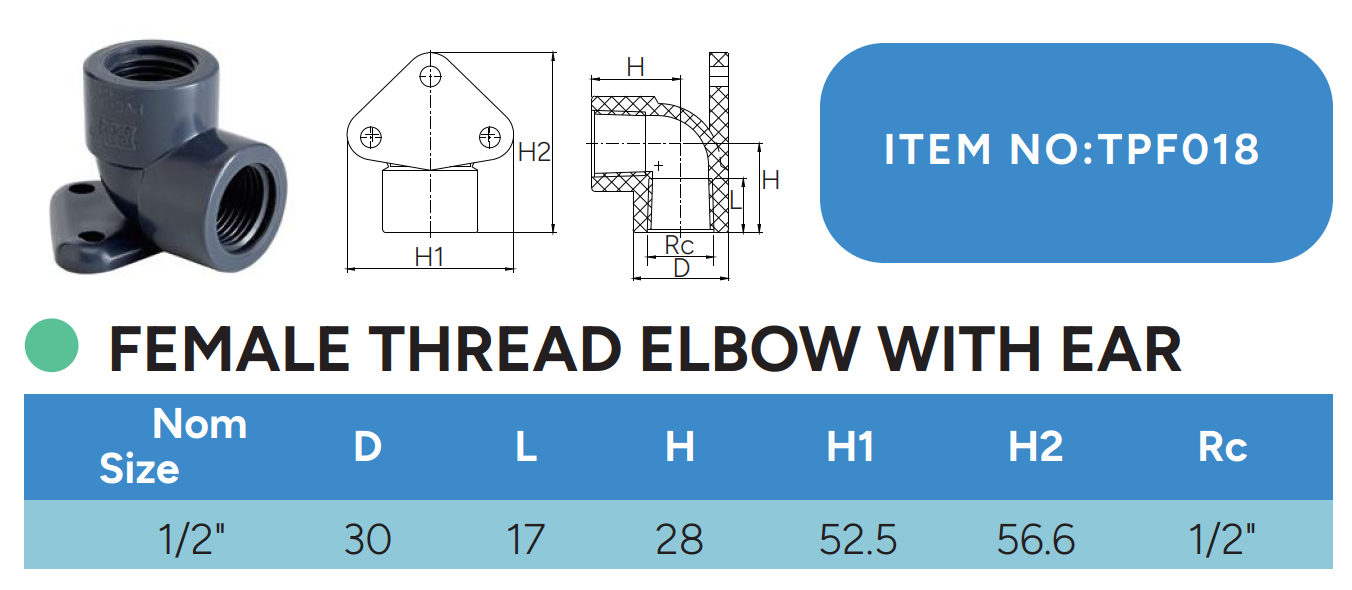 Female thread elbow with ear TPF018