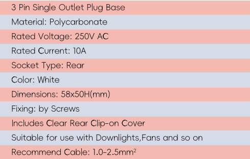 Base de enchufe de salida &uacute;nica GYPB03 de 3 pines