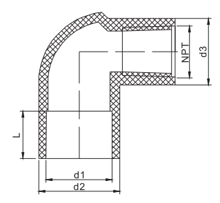 Codo PVC SCH40 Hembra Largo