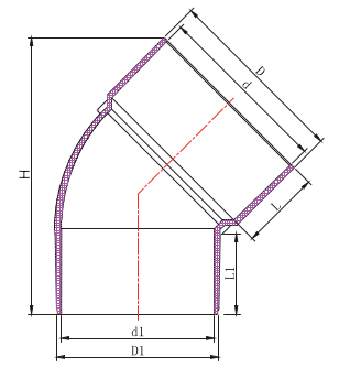 CODO DE 45° M/H EN TUBO