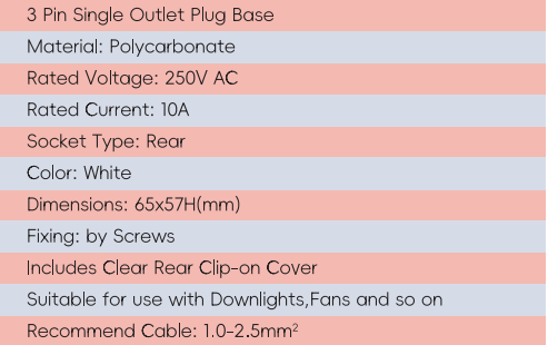 Base de enchufe de salida &uacute;nica GYPB02 de 3 pines