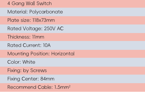 Interruptor de pared de 4 cuadros GYS04