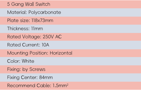 Interruptor de pared de 5 bandas GYS05