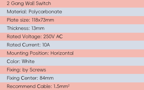 Interruptor de pared de 2 bandas GYS02