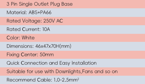 Base de enchufe de salida &uacute;nica GYPB04 de 3 pines 