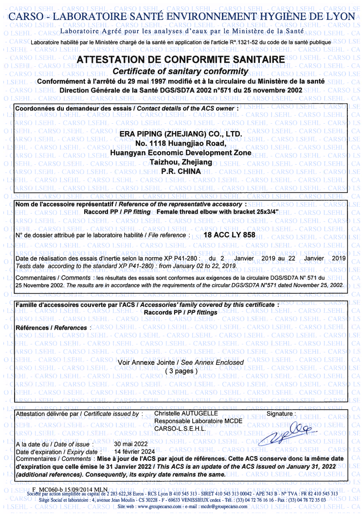 ACCESORIOS DE COMPRESIÓN PP CERTIFICADO ACS