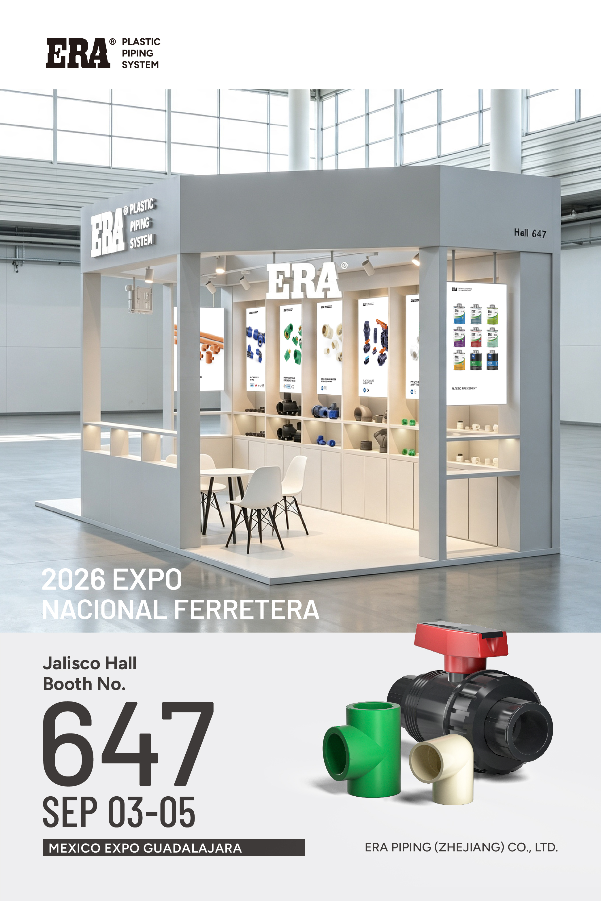 Stand ERA 647 Expo Nacional Ferretera 2026 sistema de tuber&iacute;as de pl&aacute;stico accesorios para tuber&iacute;as de PVC